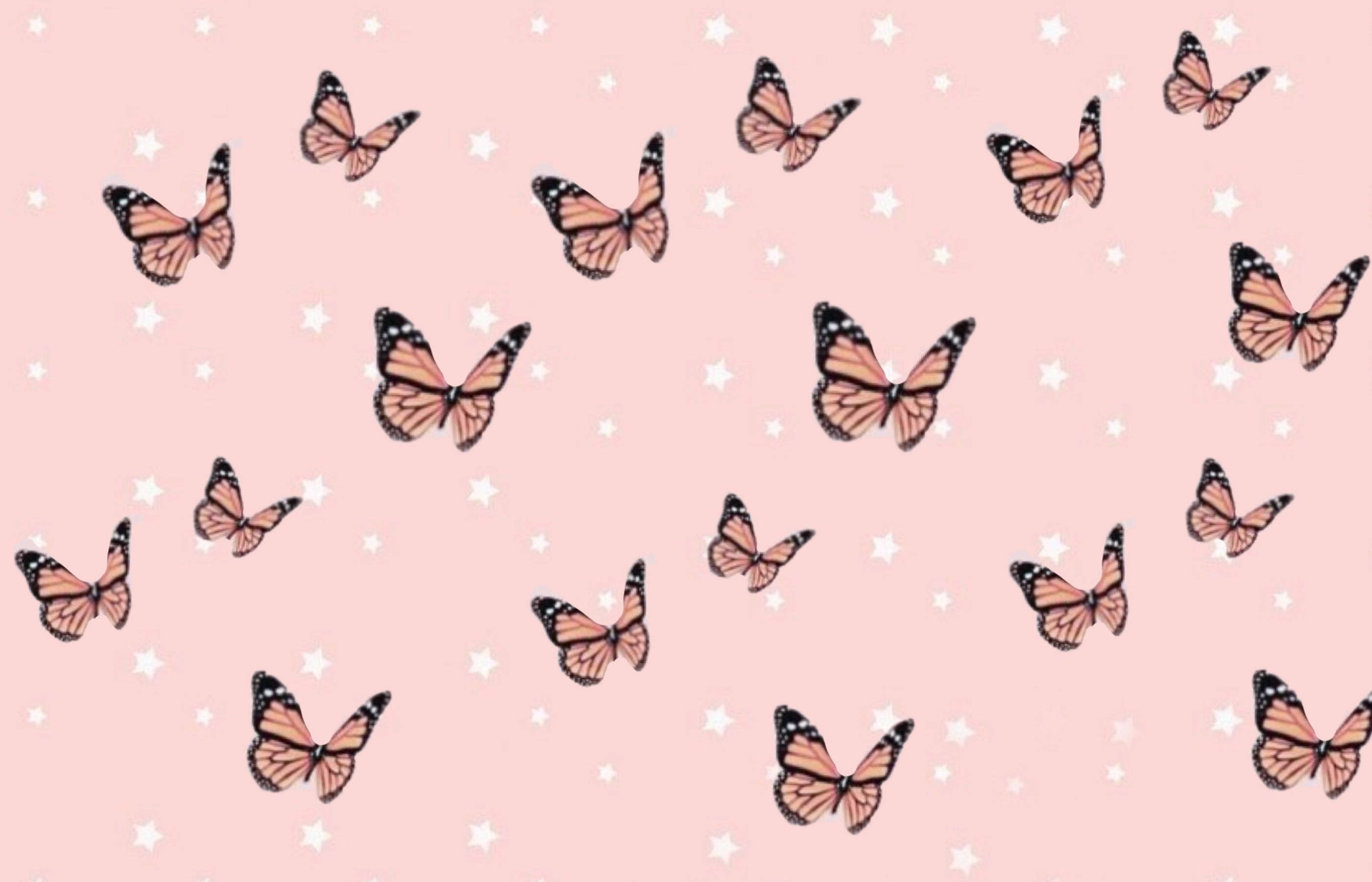 Pink Butterfly And Stars Pinterest Aesthetic Background