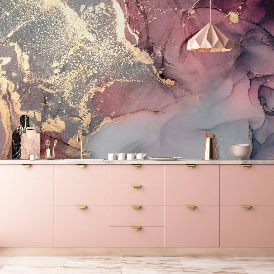 Pink Cabinet Gold Marble Background