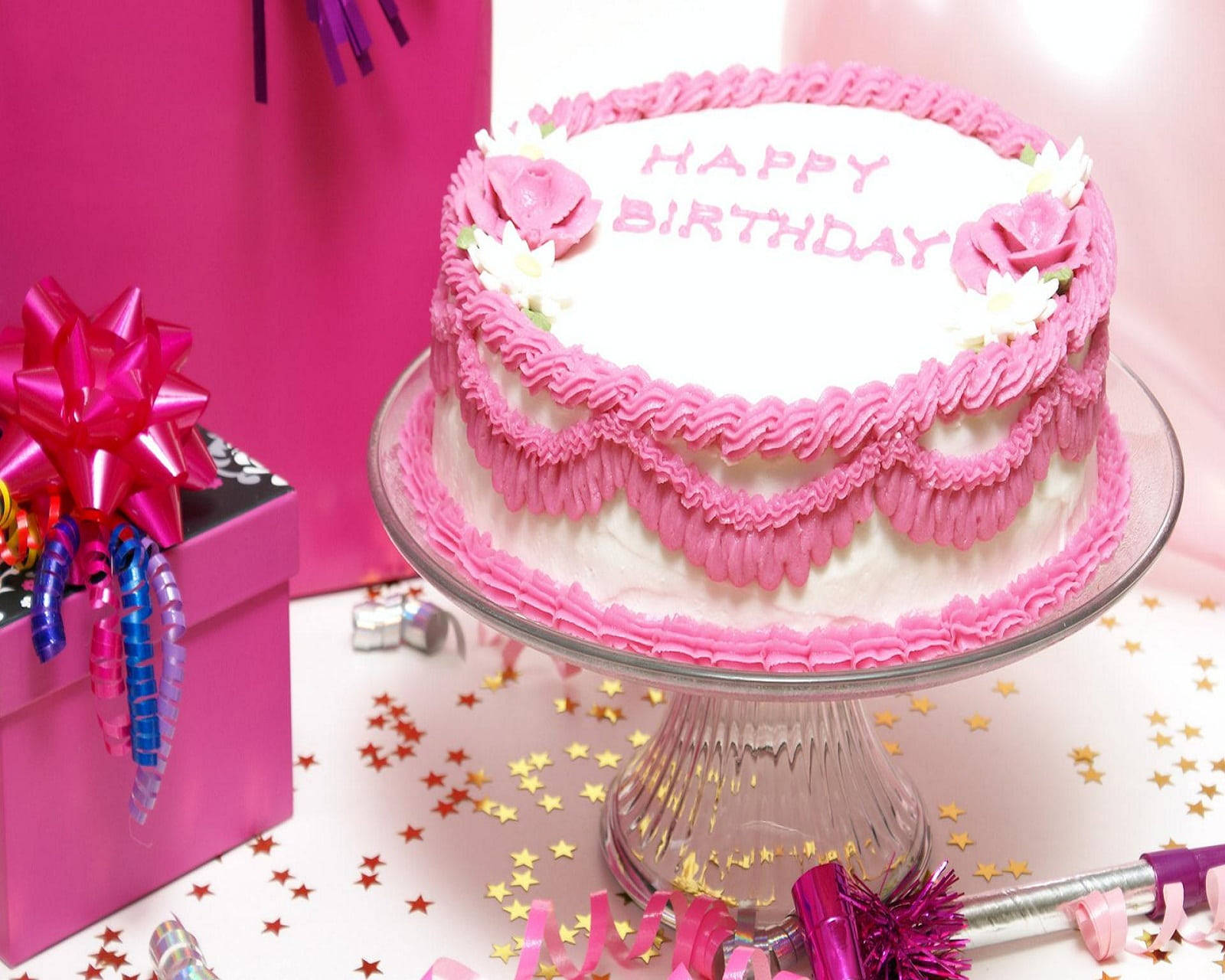 Pink Cake And Gift For My Birthday Background