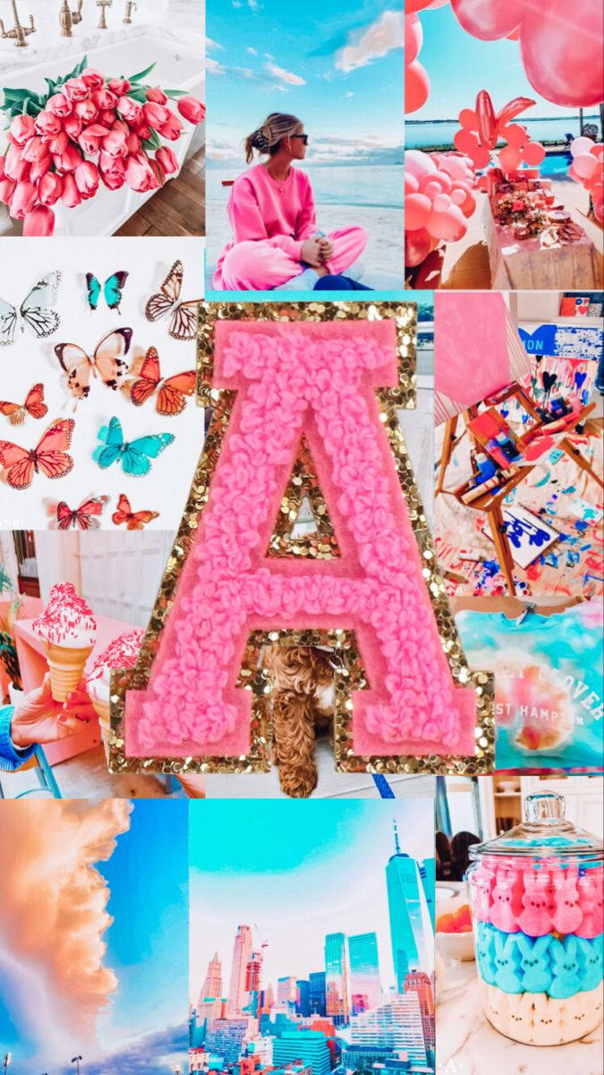 Pink Capital Alphabet Letter A Collage