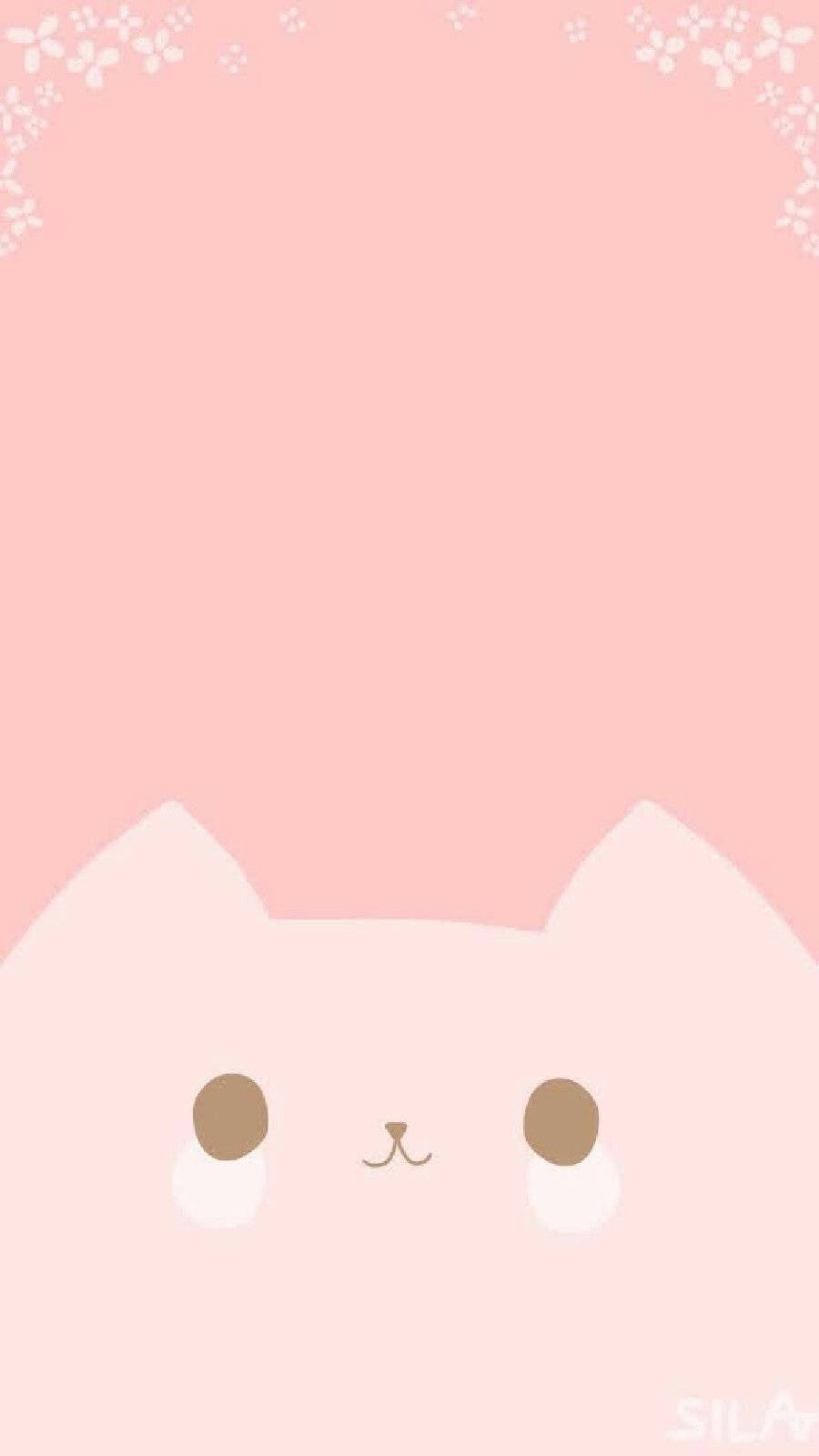 Pink Cat And Butterflies Background