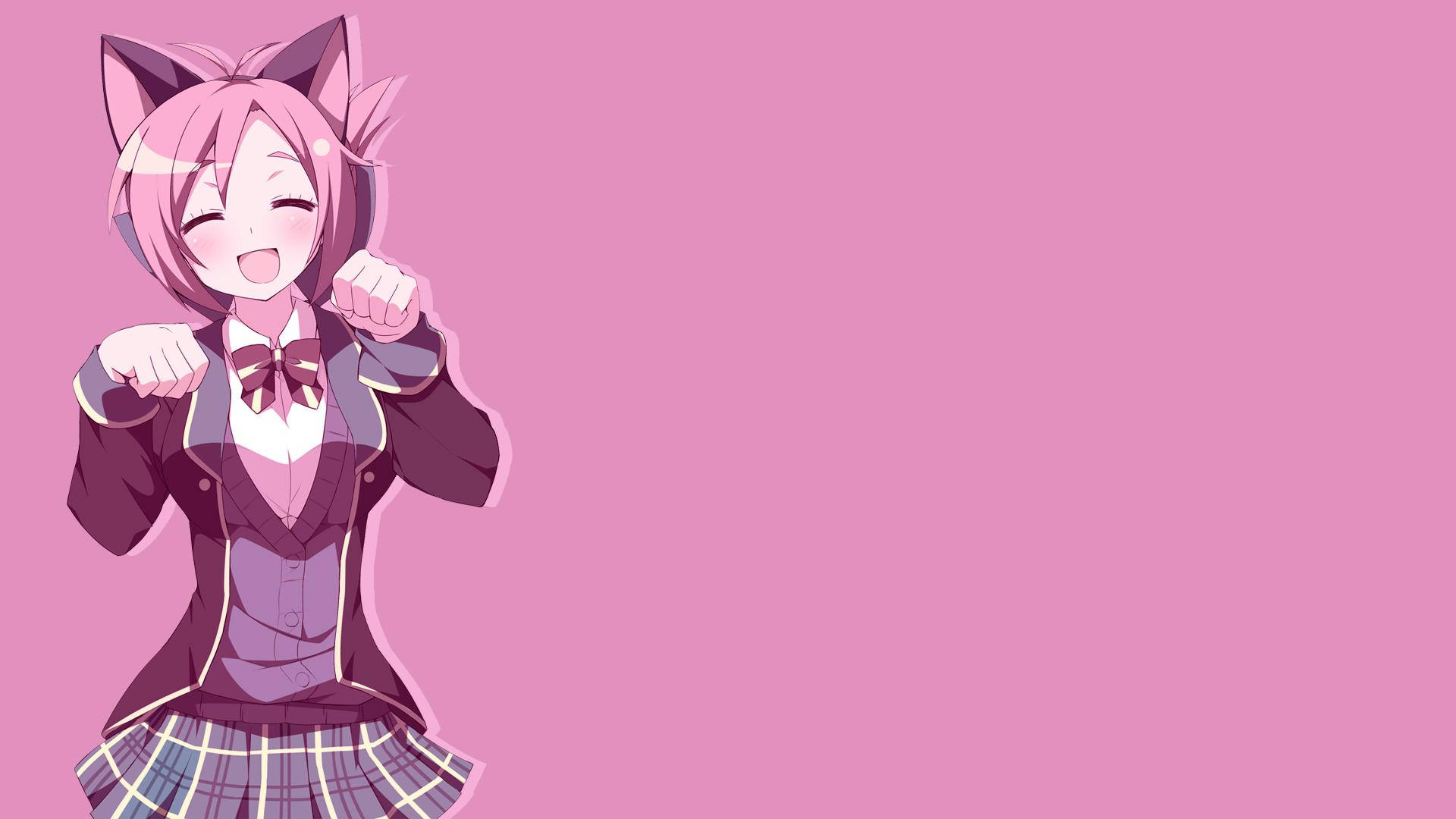 Pink Cat Anime Girl Background