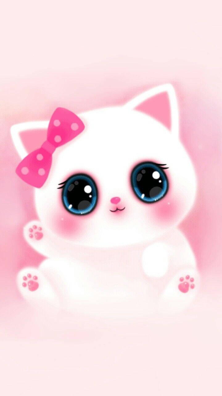 Pink Cat With Big Eyes Background