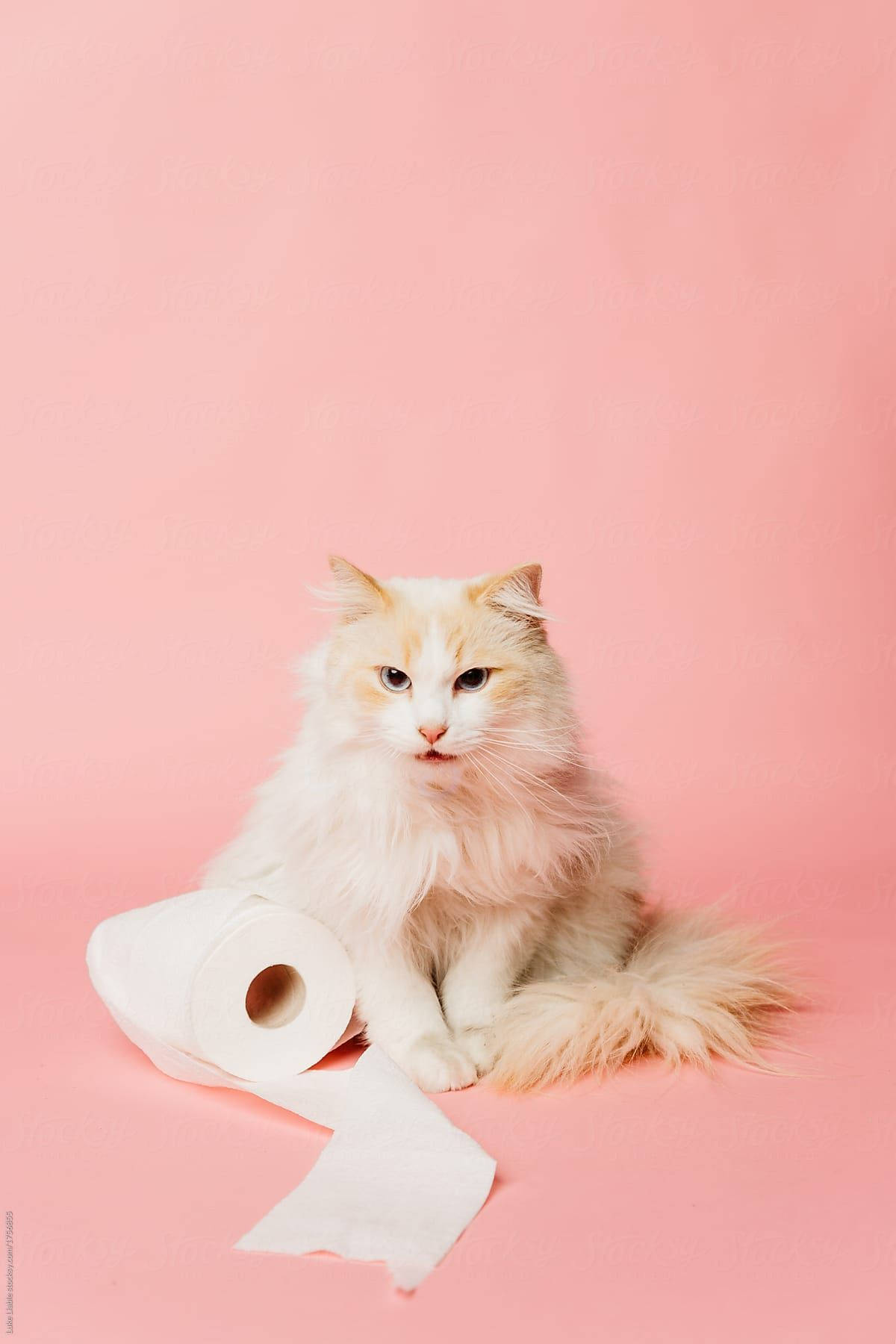 Pink Cat With Tissue Background