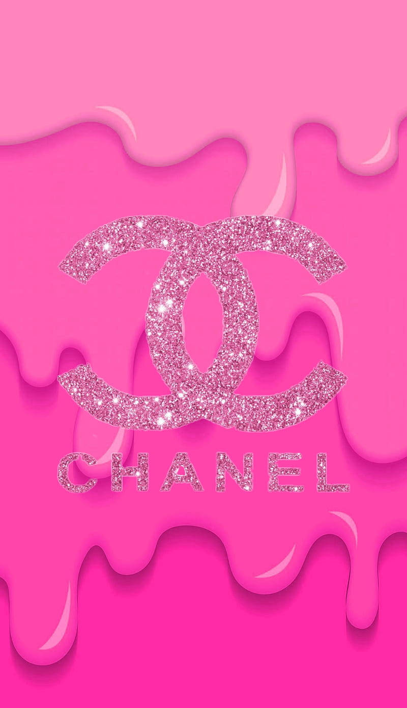 Pink Chanel Logo Against Black Background Background