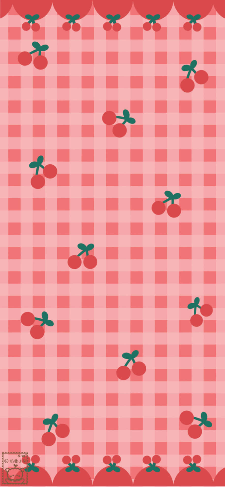 Pink Checkered Cute Red Cherries