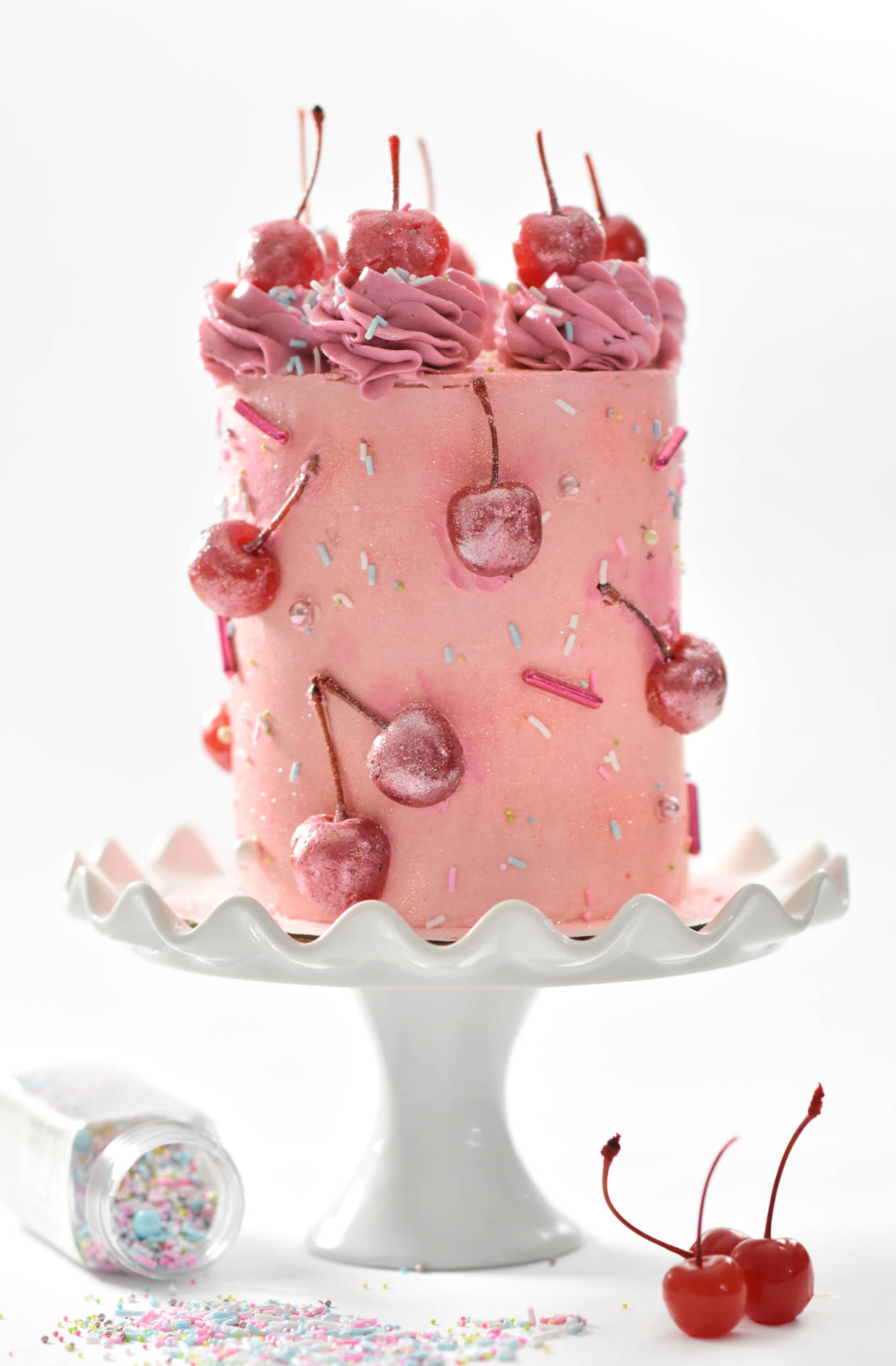 Pink Cherry Cake Background