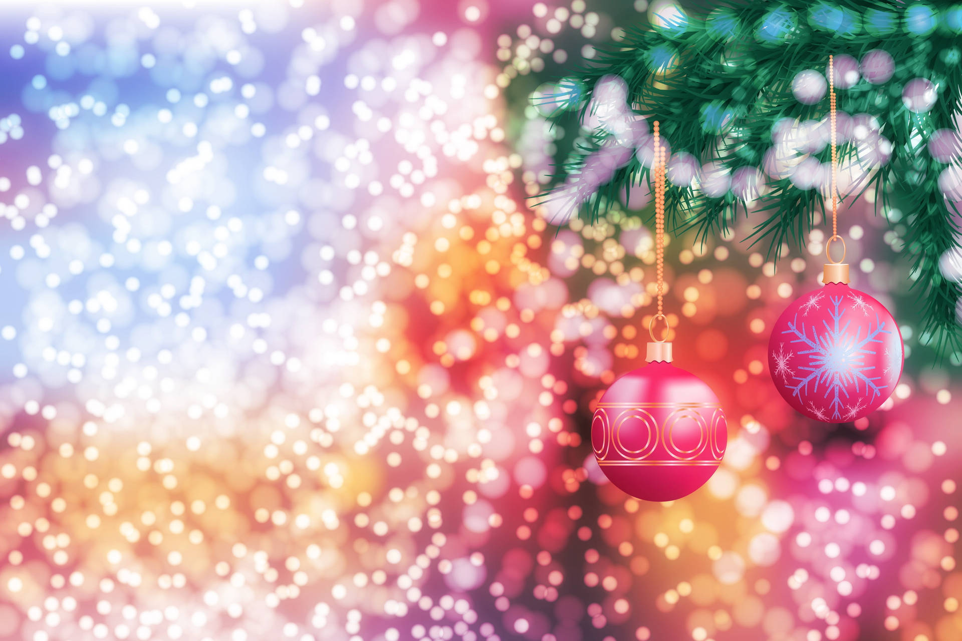 Pink Christmas Balls At Bokeh Background