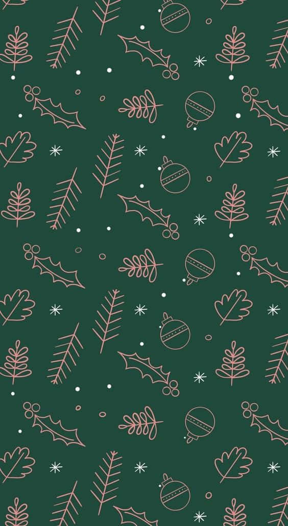 Pink Christmas Decor On Dark Green Background
