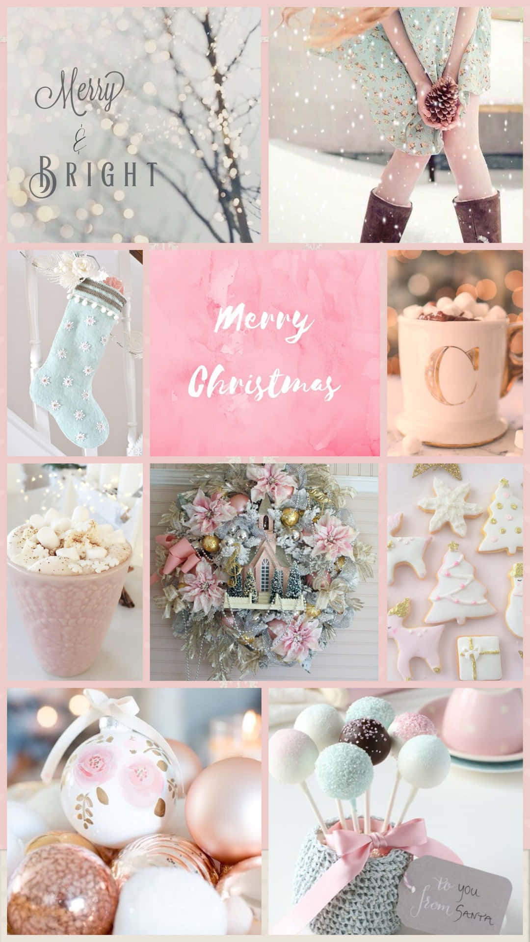 Pink Christmas Dessert Collage Background