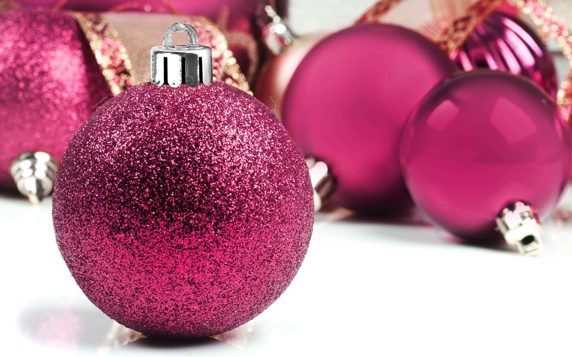 Pink Christmas Glittered Ball Ornament Background