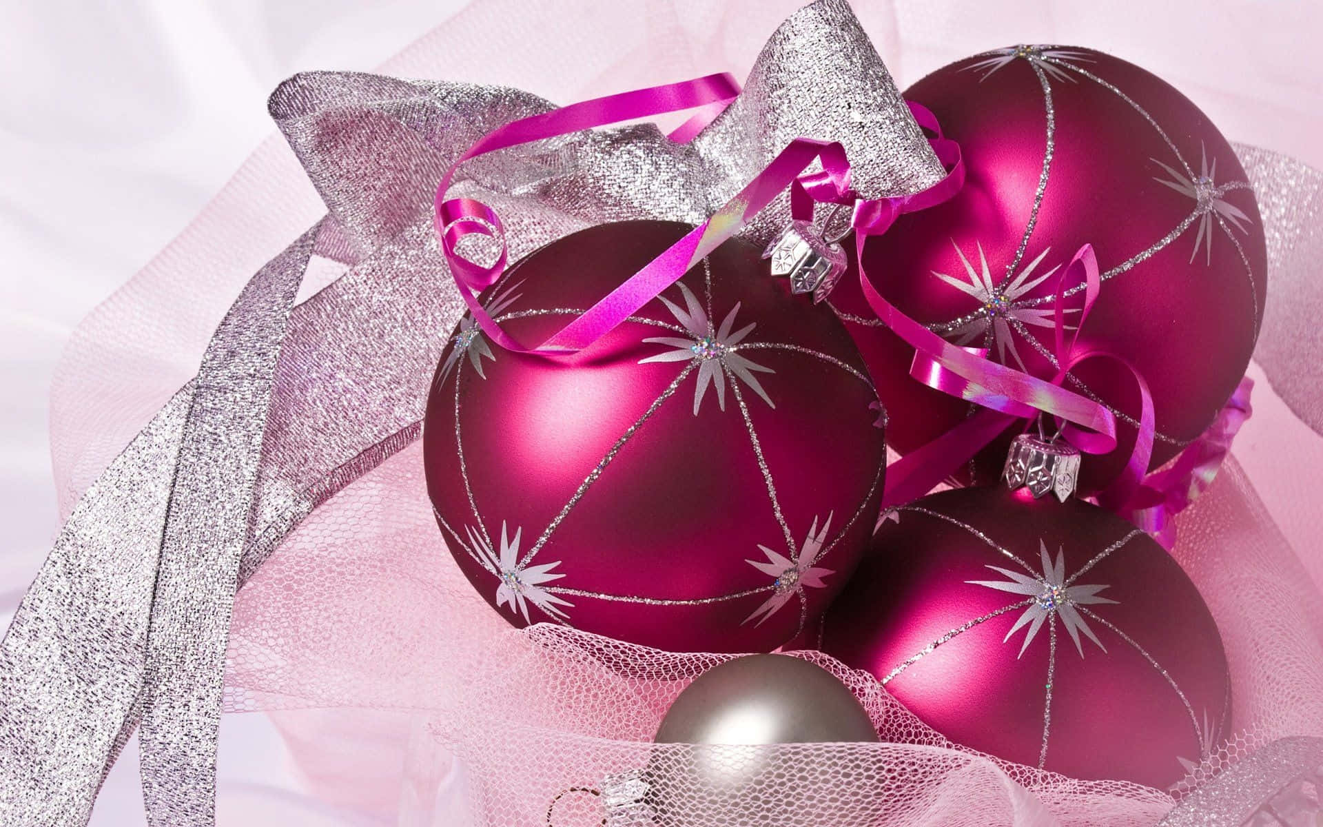 Pink Christmas Glossy Decorations Background