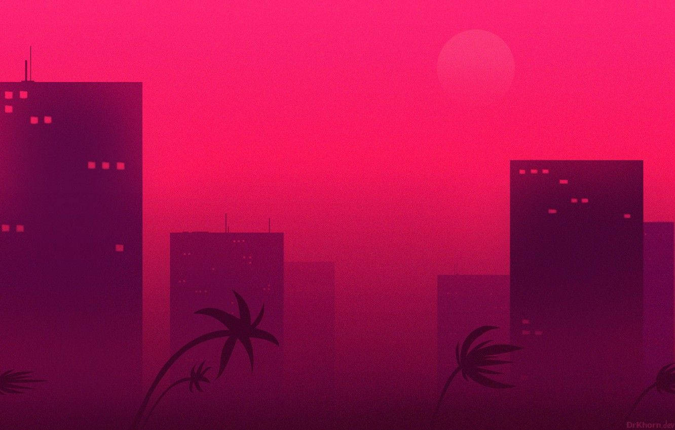 Pink City Palm Trees Hotline Miami Background