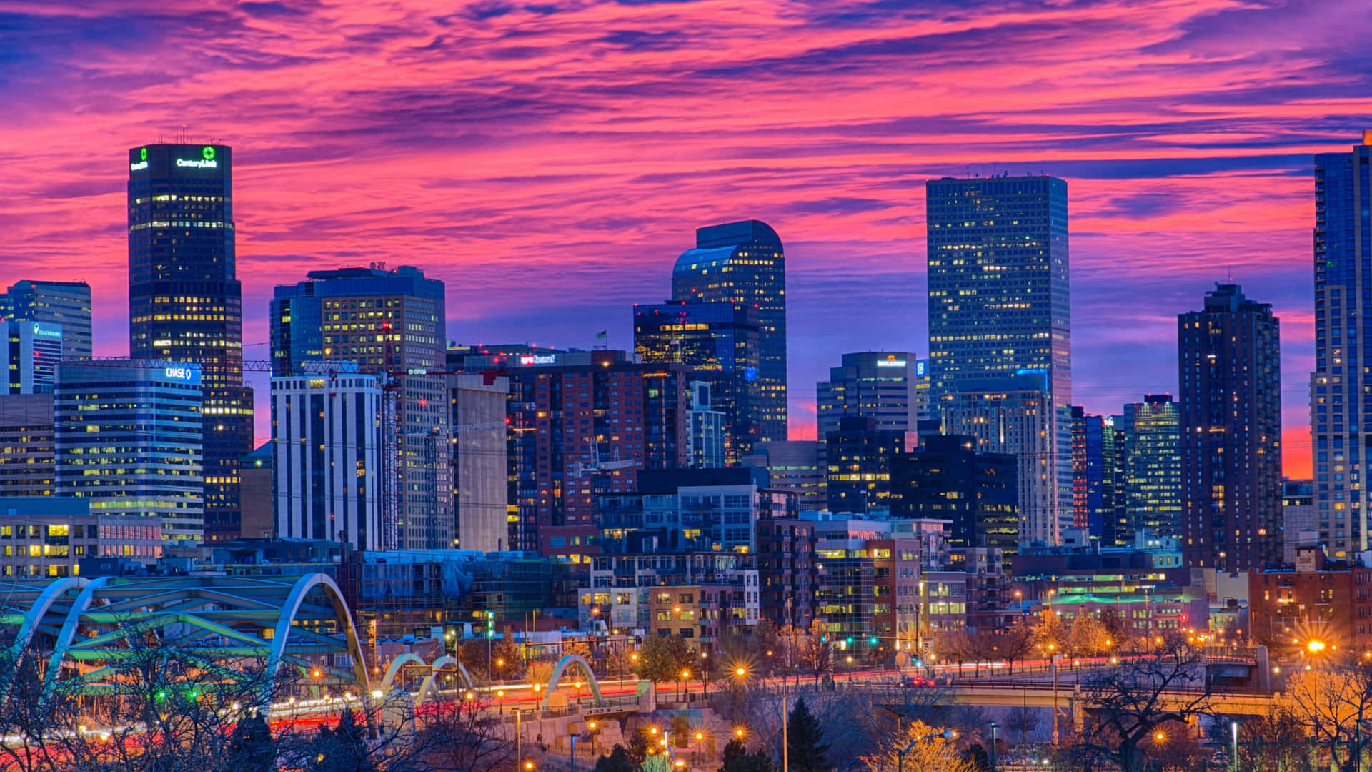 Pink City Sunset Background