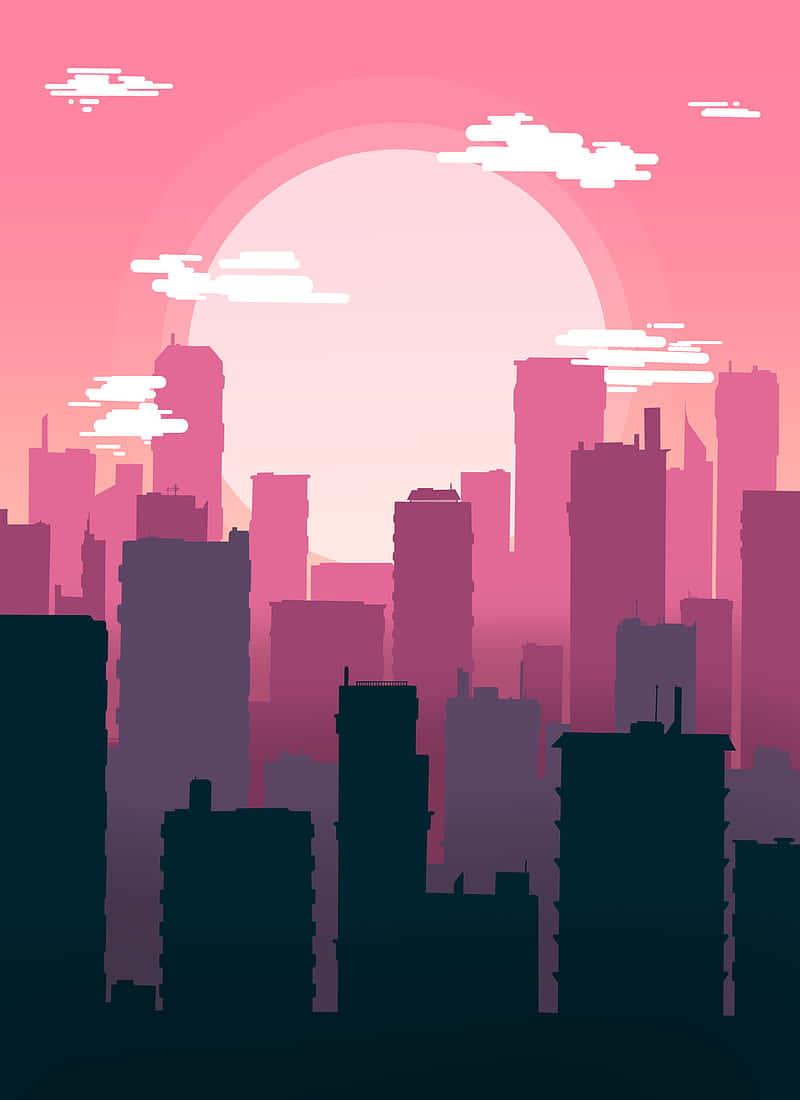 Pink City Vector Silhouette Background