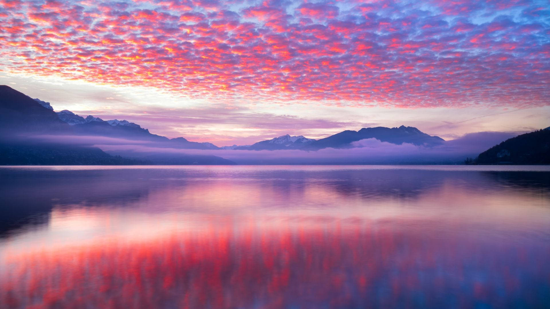 Pink Cloud Lake Reflection Background