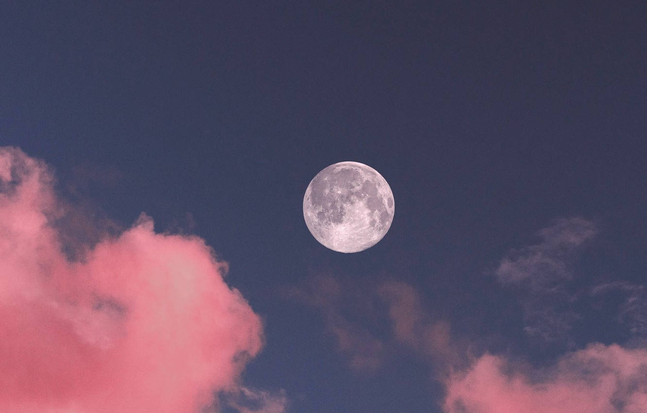 Pink Clouds Full Moon Background