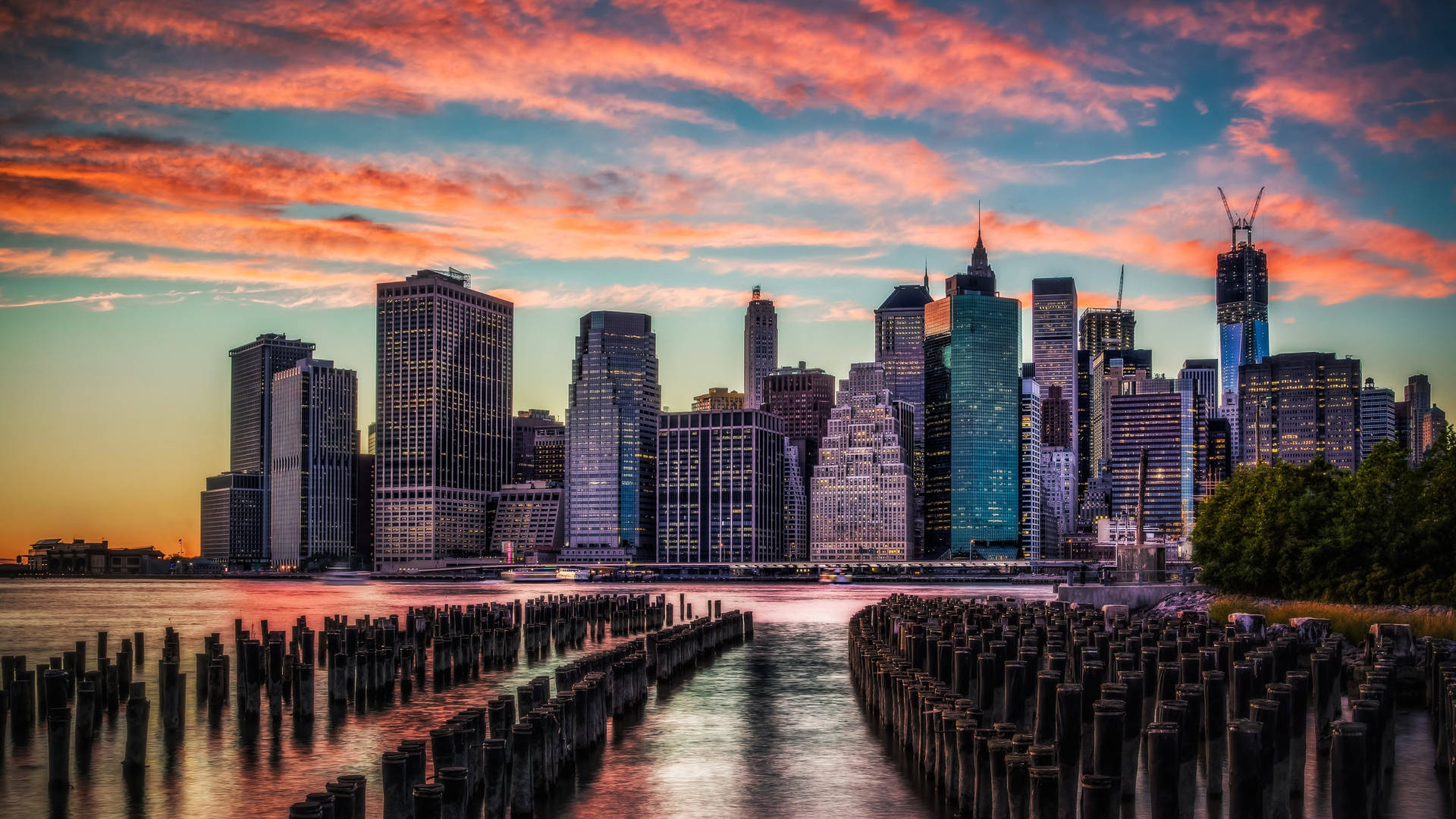 Pink Clouds Over 4k New York City Background