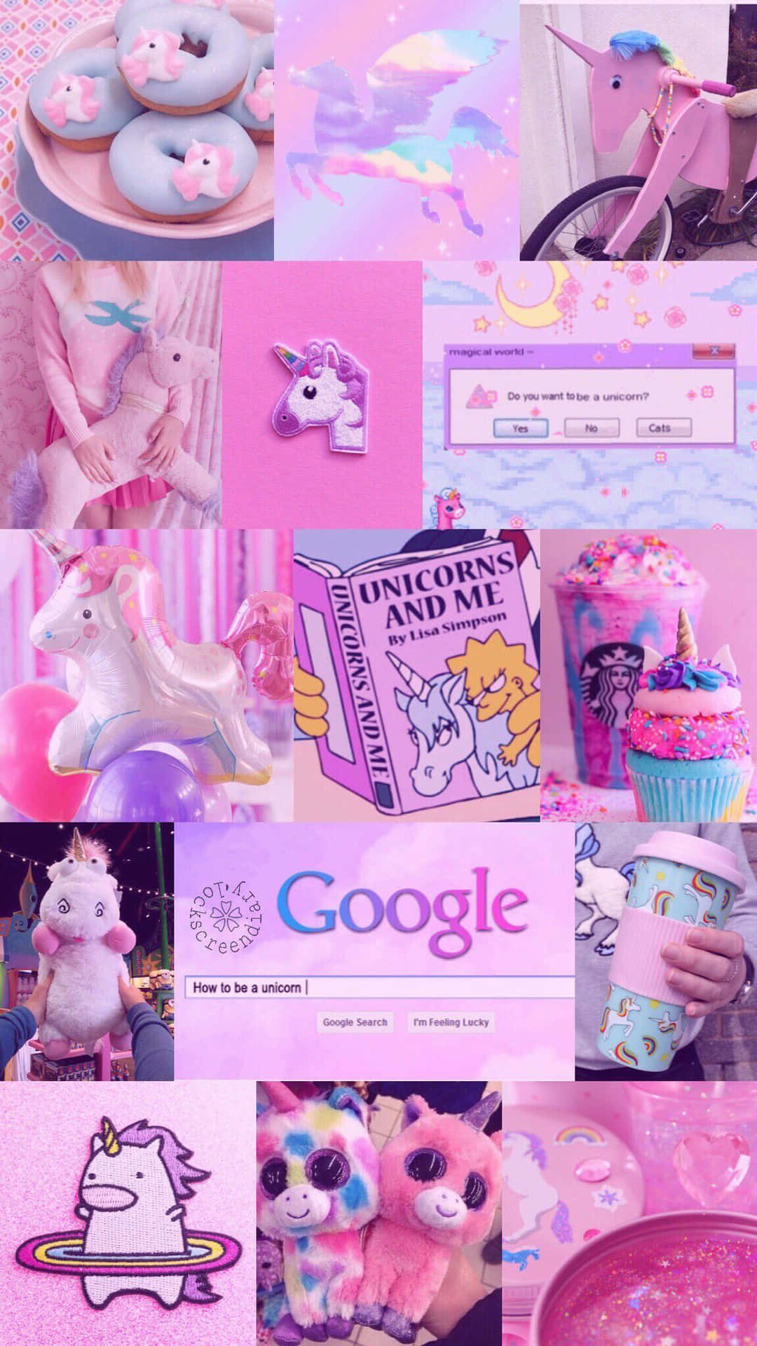 Pink Collage Unicorn Aesthetic Background