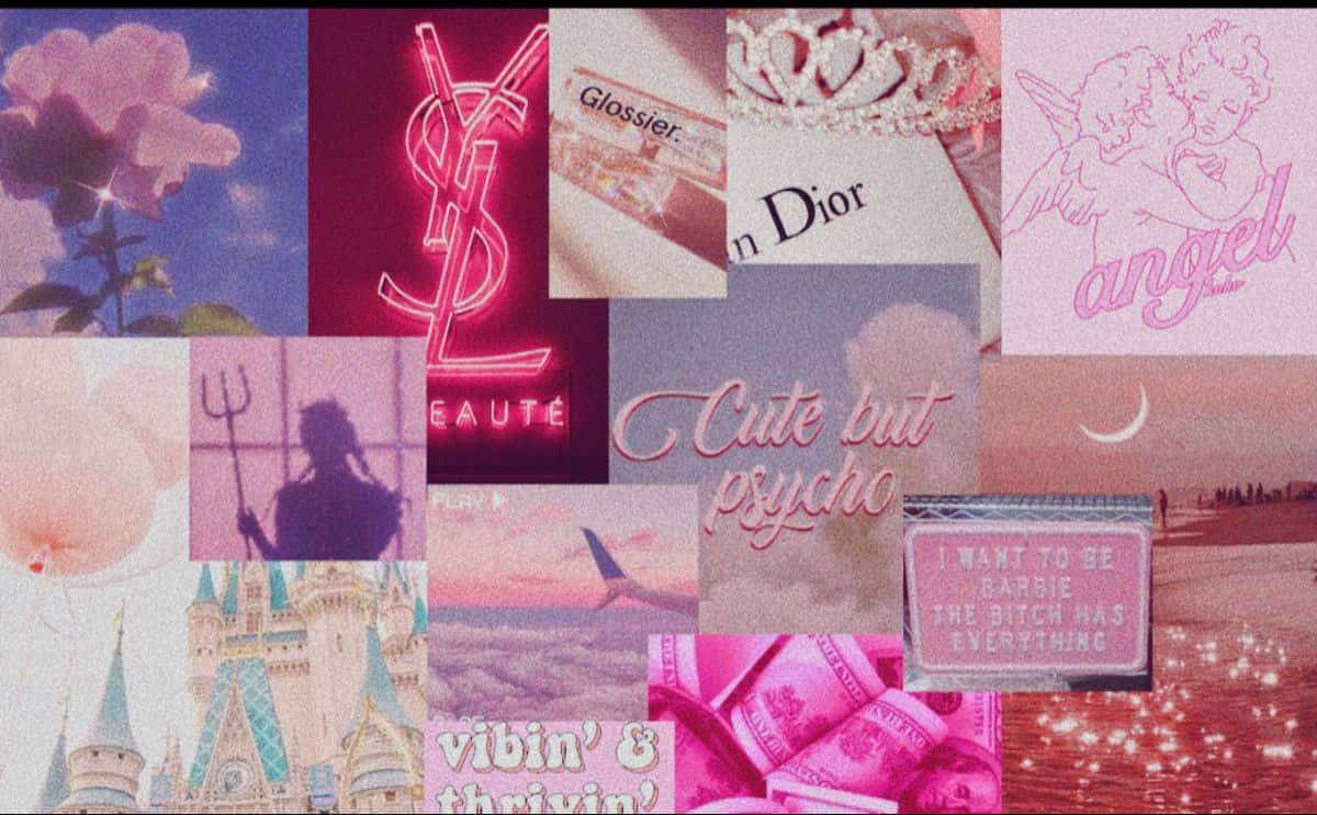 Pink Collage With Many Pictures Of Pink Background