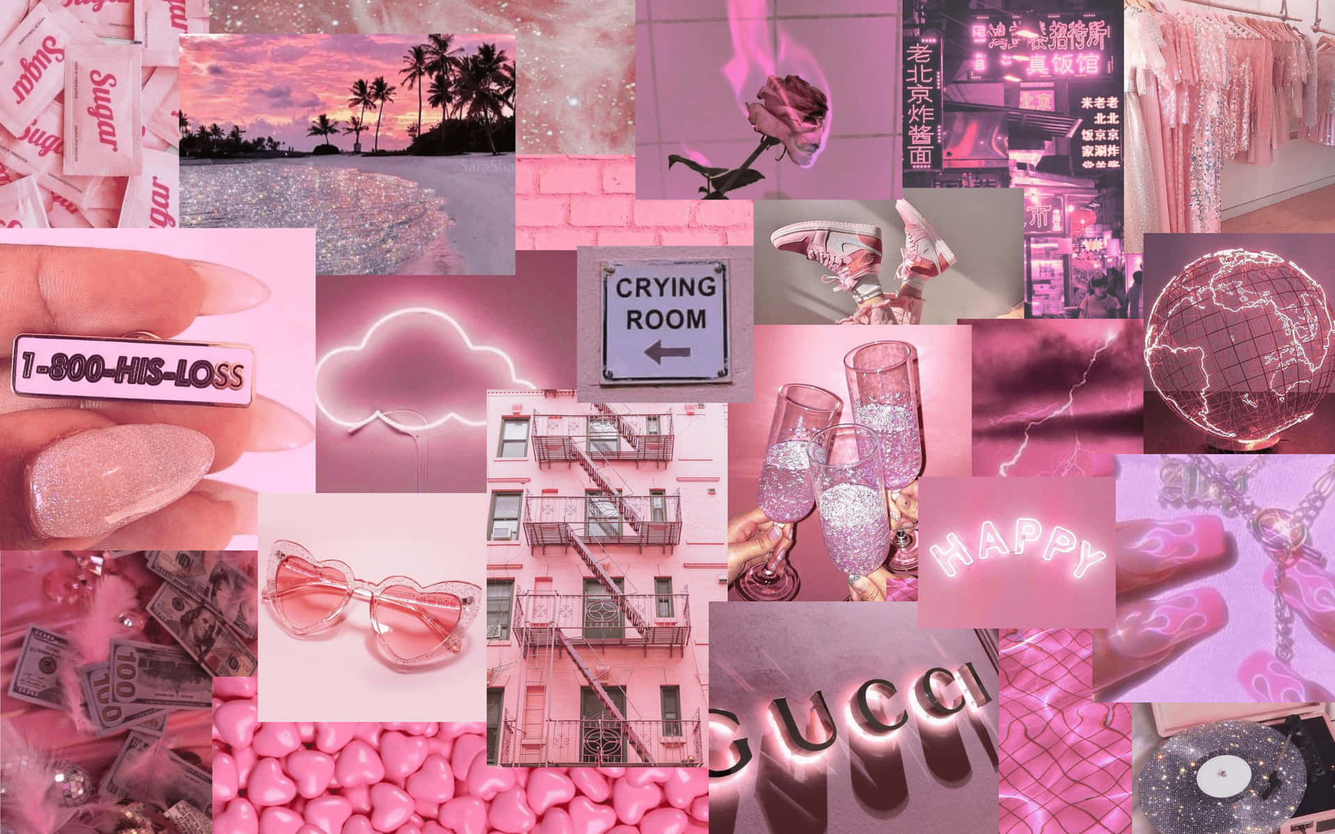 Pink Collage With Many Pictures Of Pink Items Background