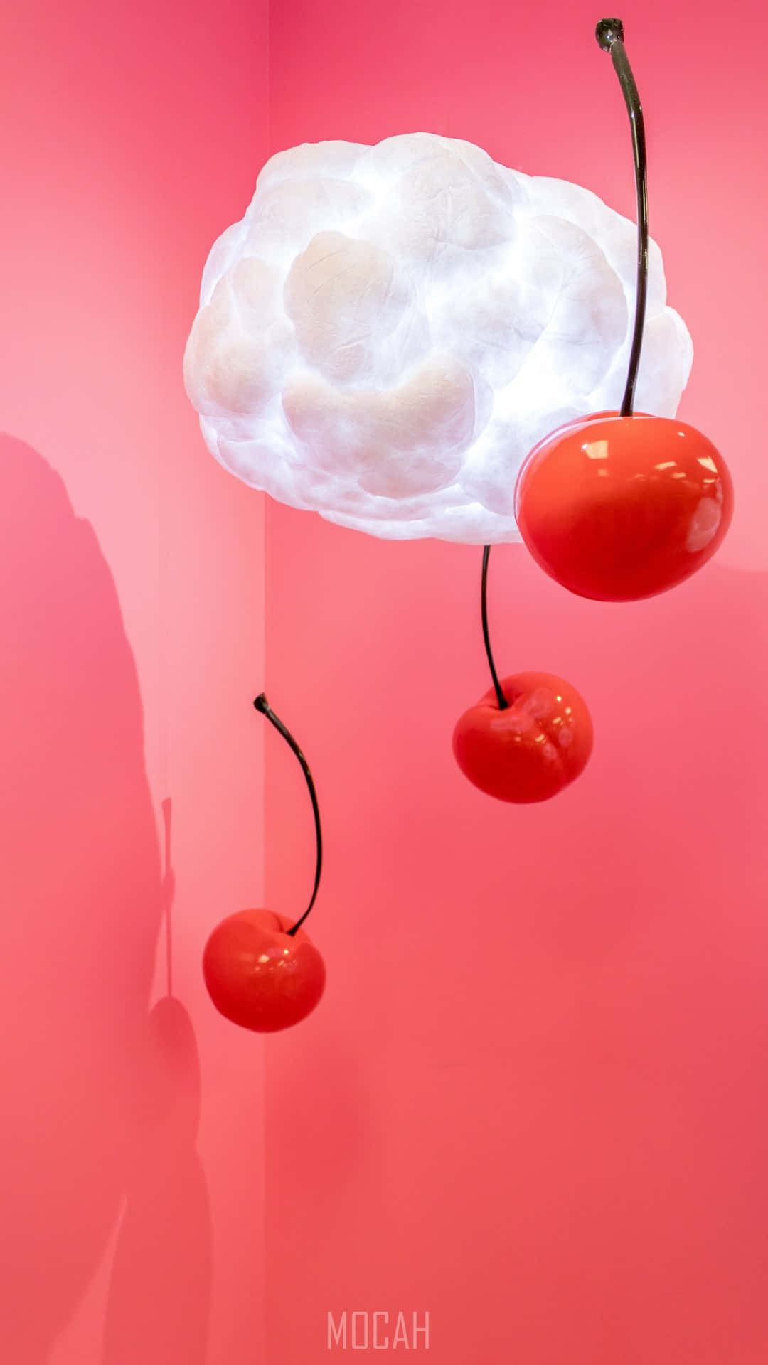 Pink Cotton Candy With Cherries Background