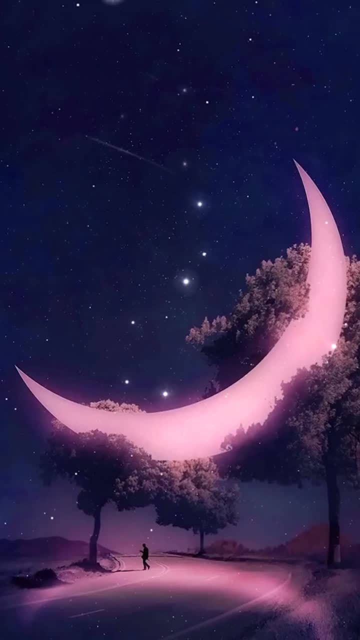 Pink Crescent Moon Art Background