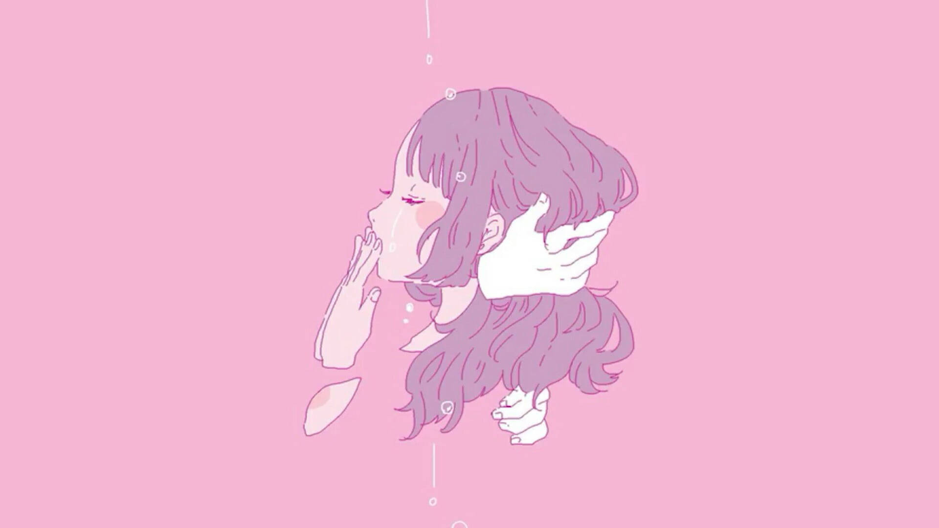 Pink Crying Girl Tumblr Background