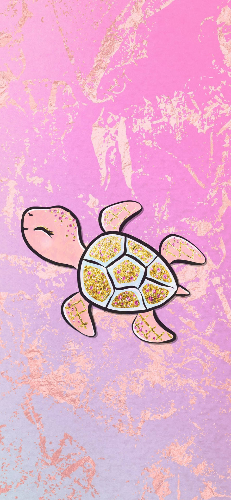 Pink Cute Glittery Turtle
