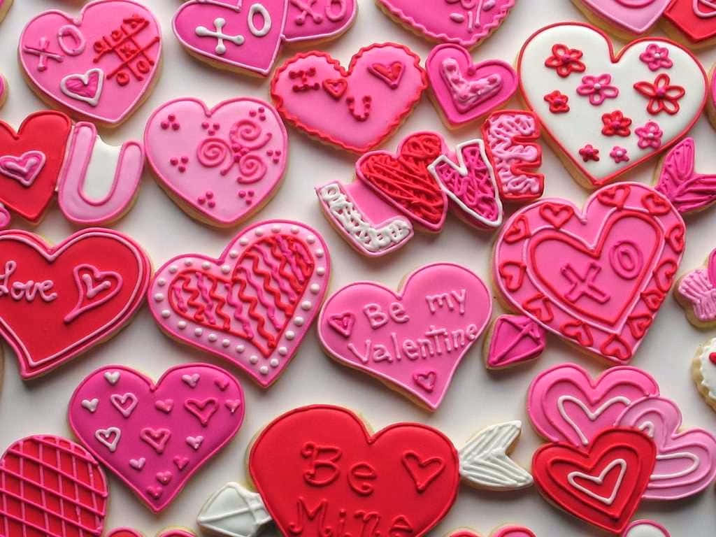 Pink Cute Valentines Day Cookies Background