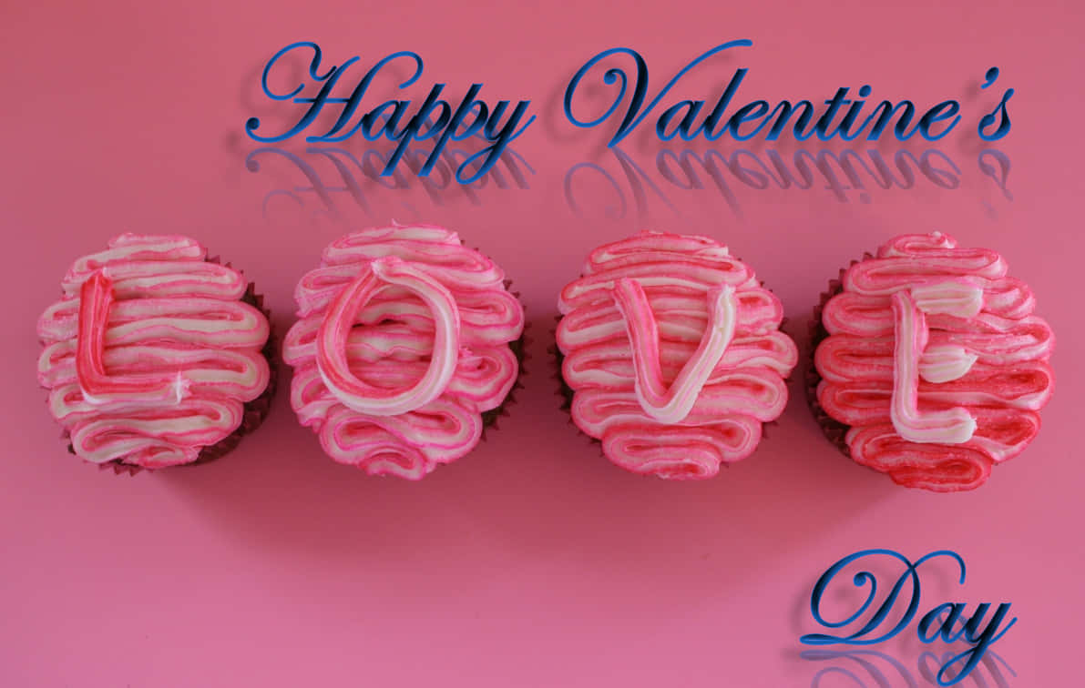 Pink Cute Valentines Day Love Cupcakes Illustration