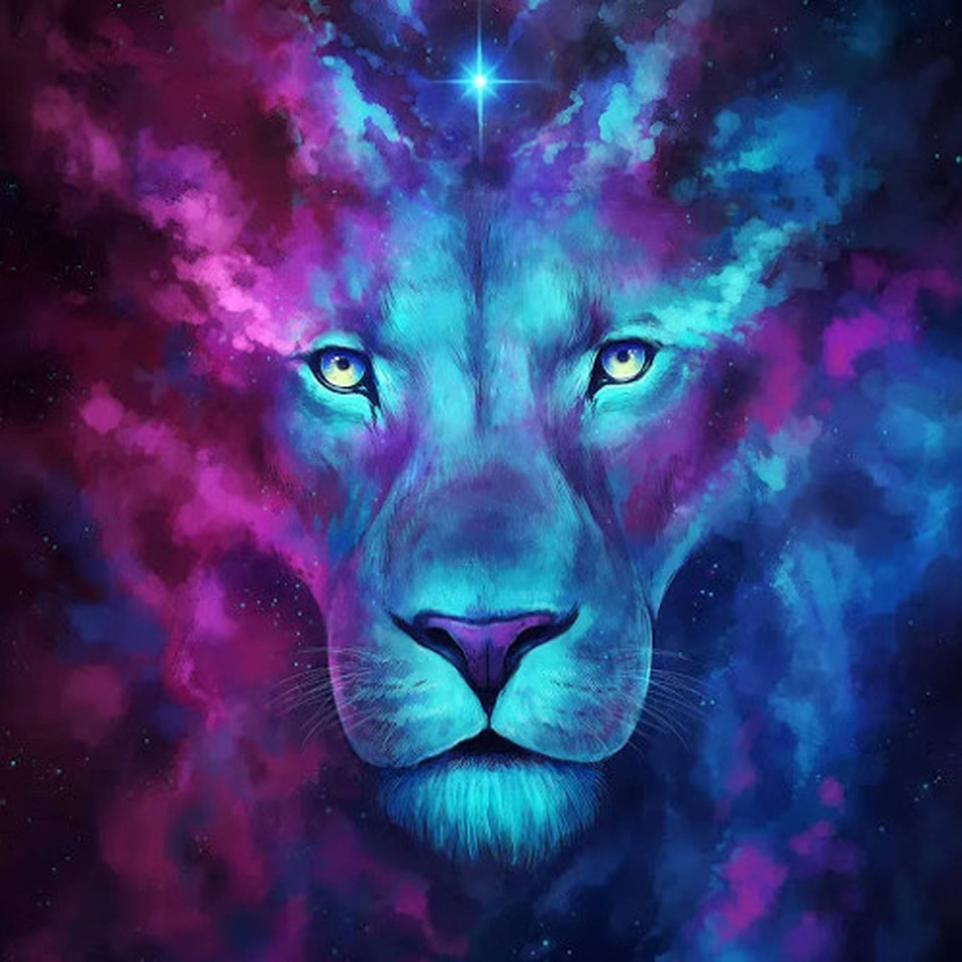 Pink Cyan Galaxy Lion