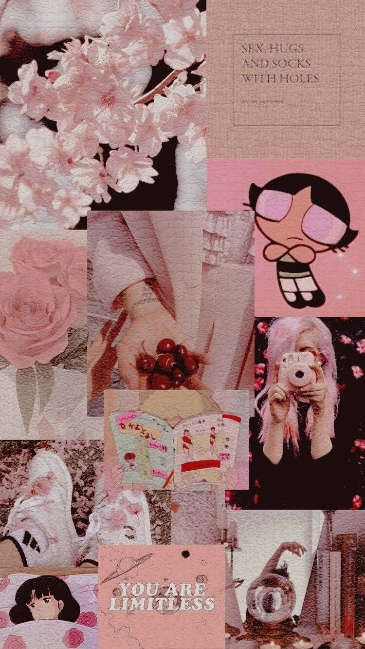 Pink E-girl Aesthetic Collage Background