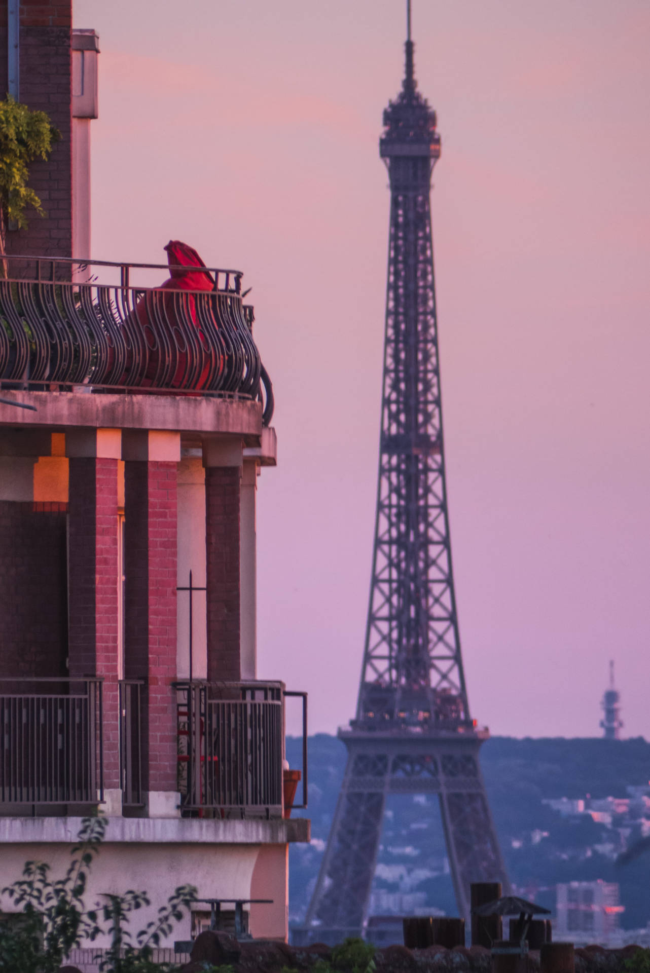 Pink Eiffel Tower Balcony Background