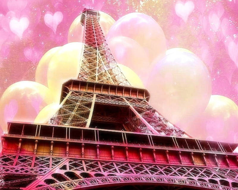 Pink Eiffel Tower Balloons Background