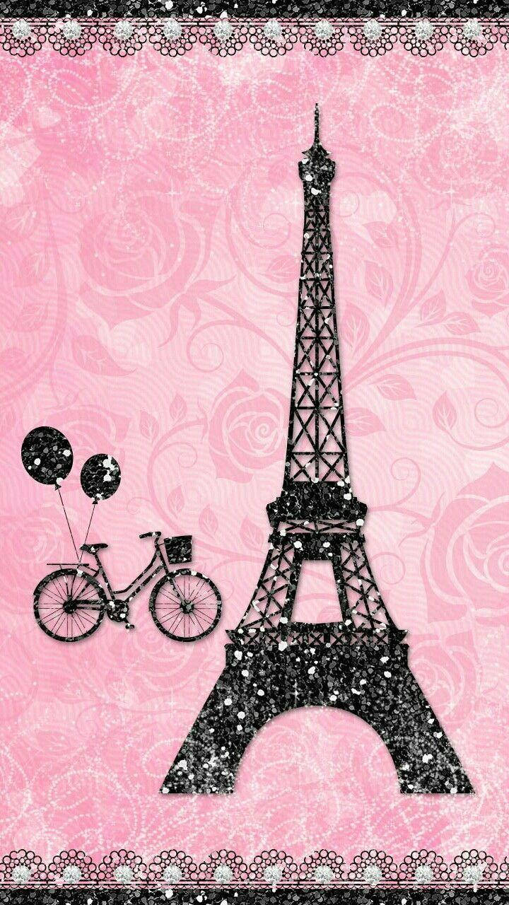 Pink Eiffel Tower Bicycle Background