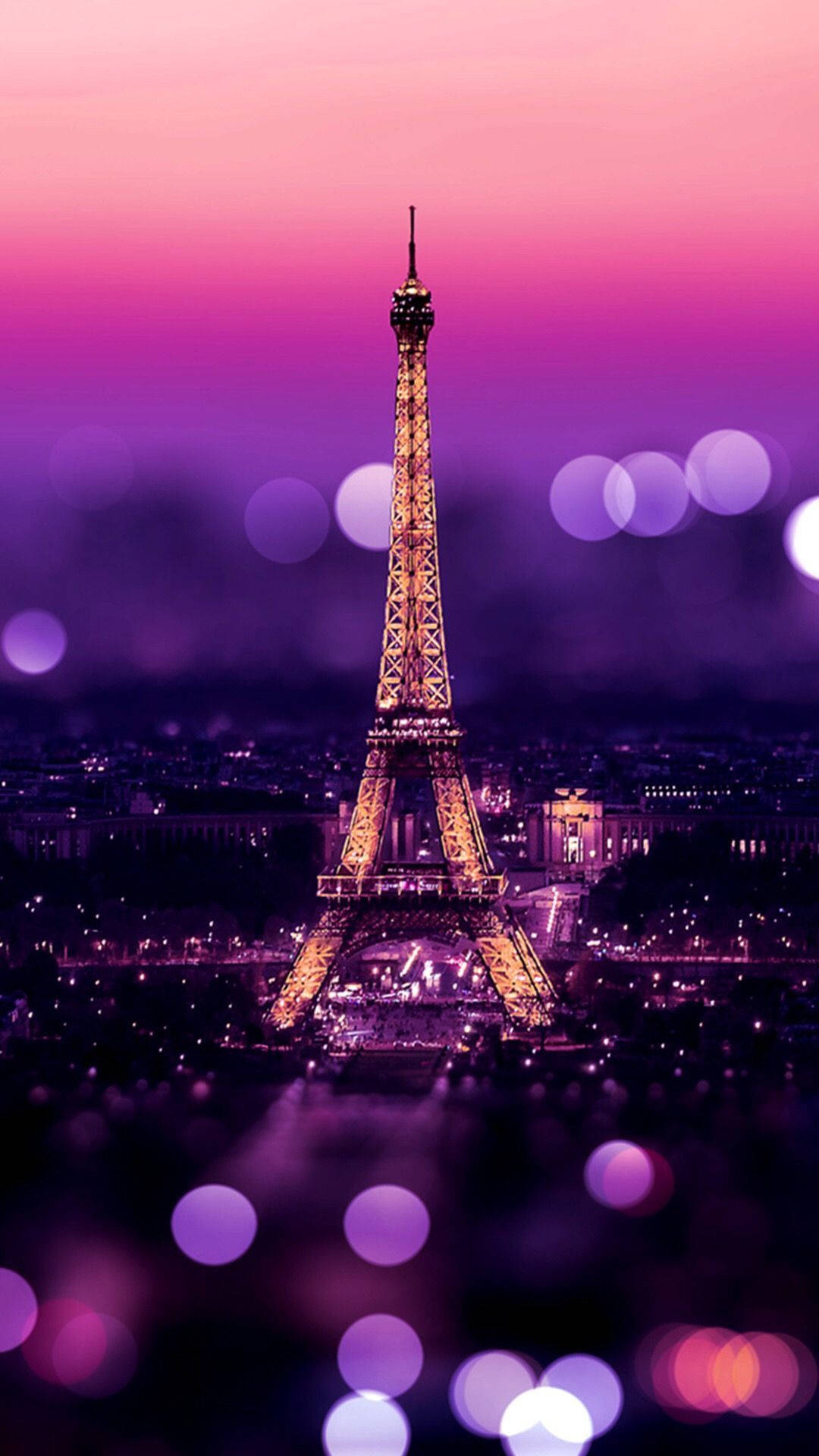 Pink Eiffel Tower Bokeh Lights Background