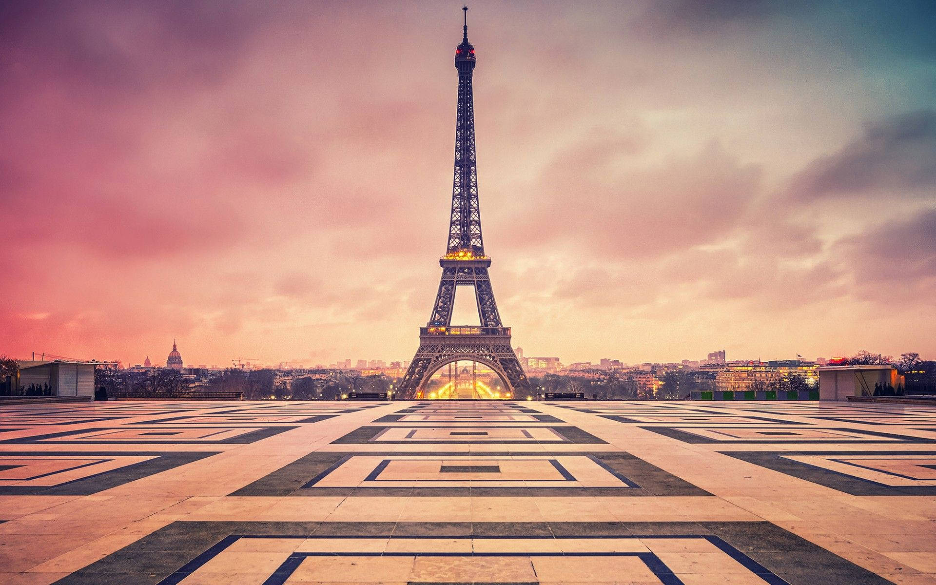 Pink Eiffel Tower Dusk Background