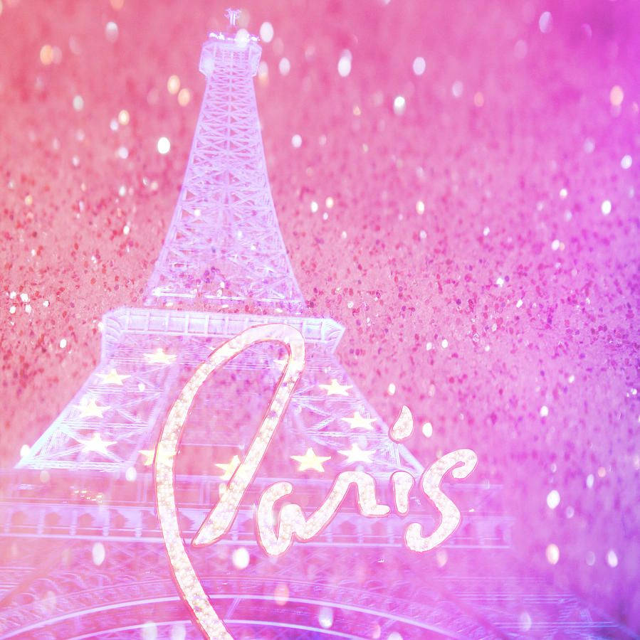 Pink Eiffel Tower Glittery Background