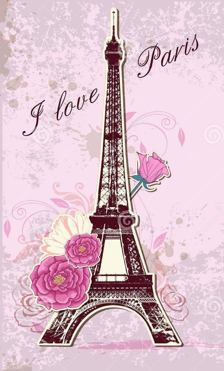 Pink Eiffel Tower Roses Background