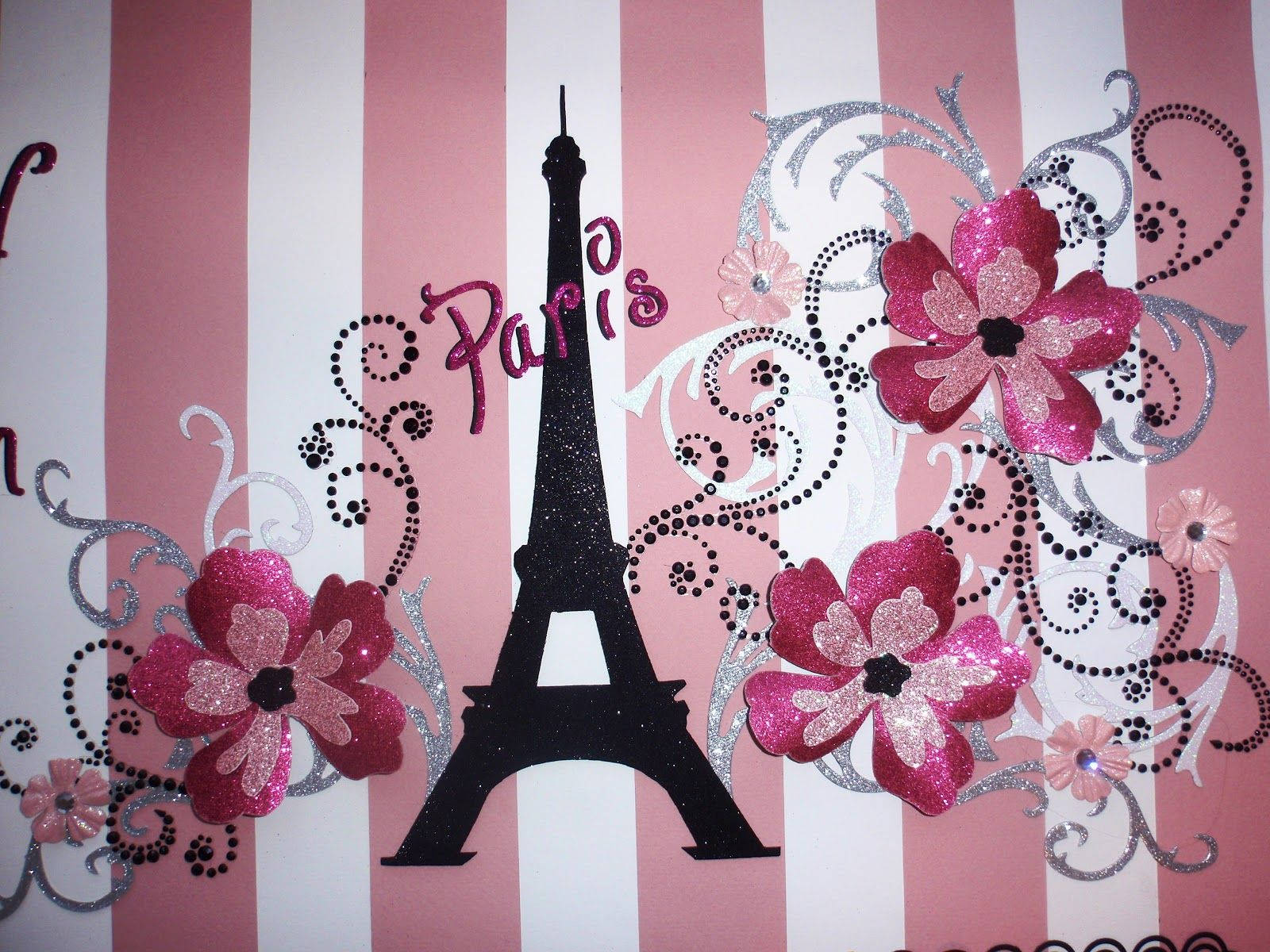 Pink Eiffel Tower Stripes Background