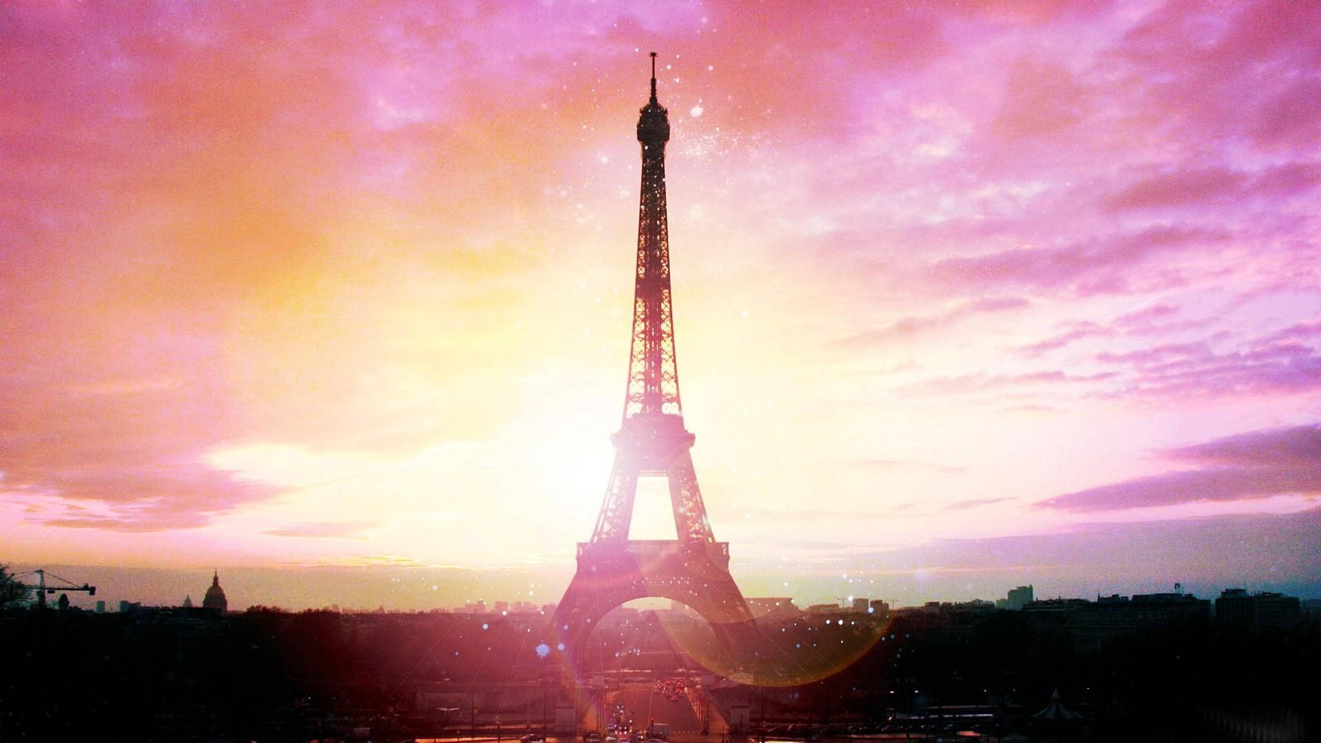 Pink Eiffel Tower Sunset Background