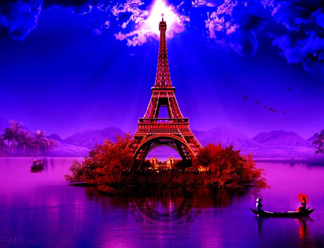 Pink Eiffel Tower Water Background
