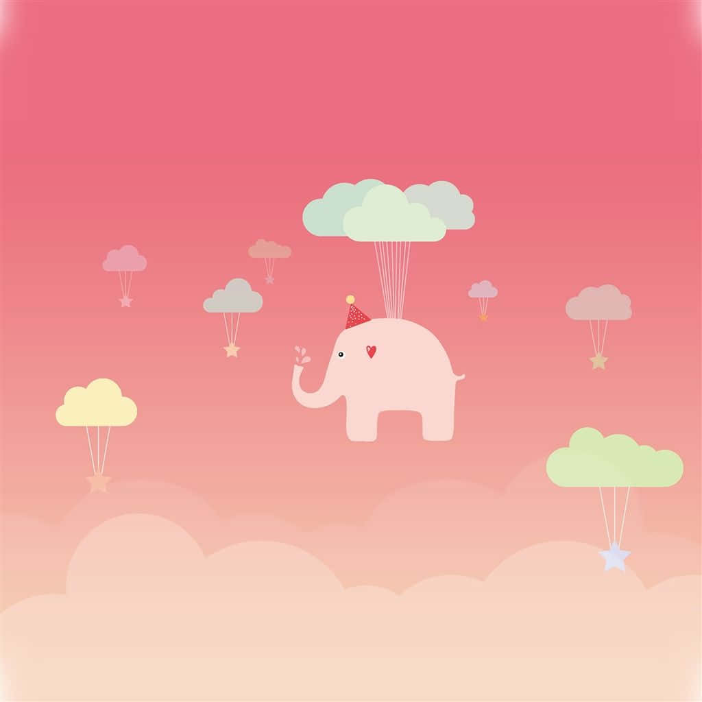 Pink Elephant Floating Cute Girly Ipad Background