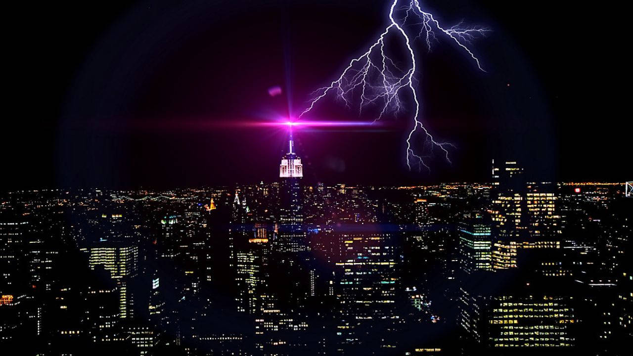 Pink Empire State Building Lightning Background