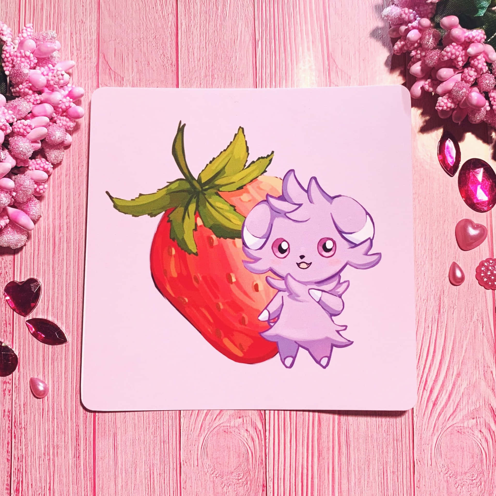 Pink Espurr With Strawberry Background