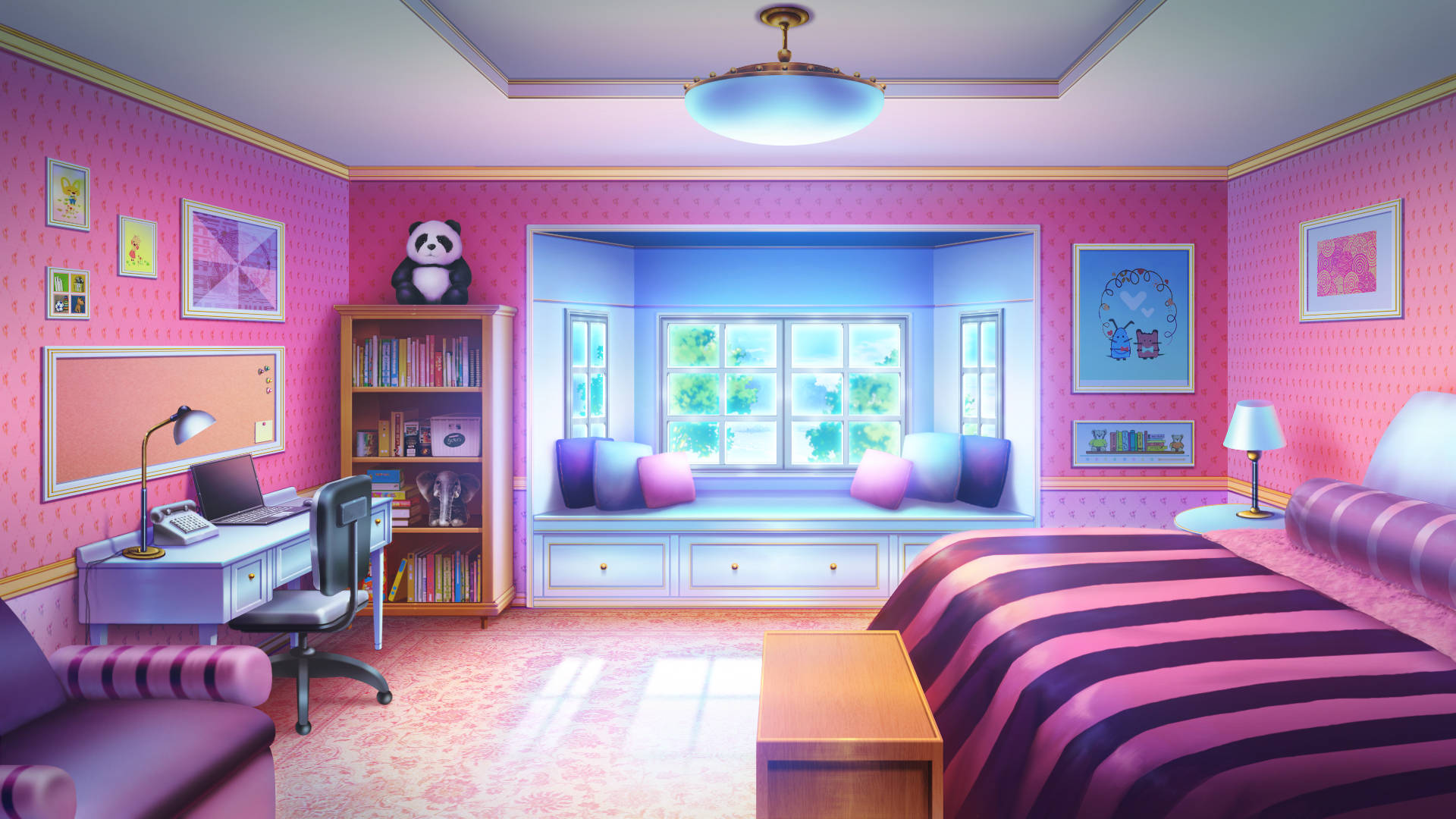 Pink Feminine Anime Bedroom Background