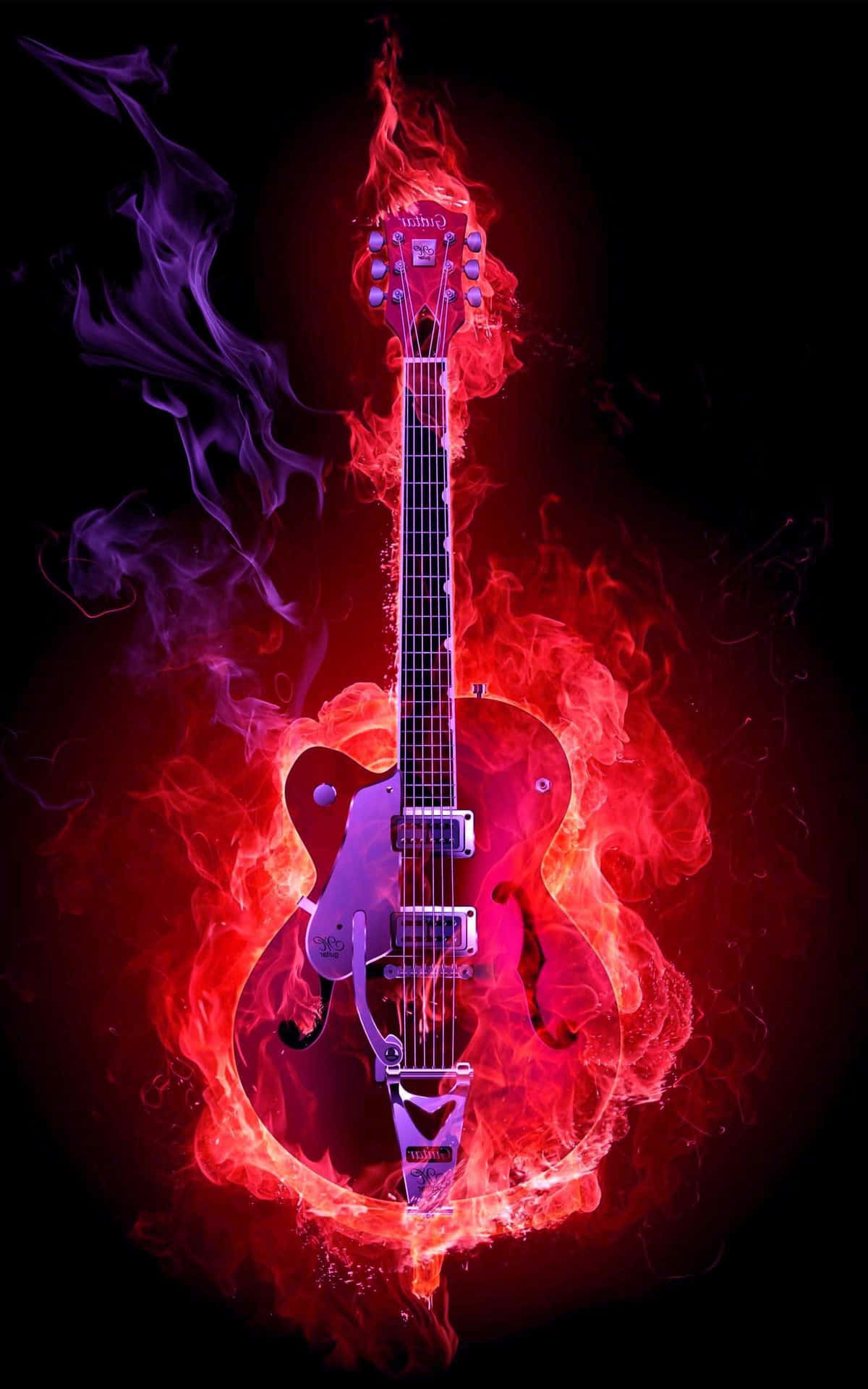 Pink Fire Bass Guitar Mobile Background