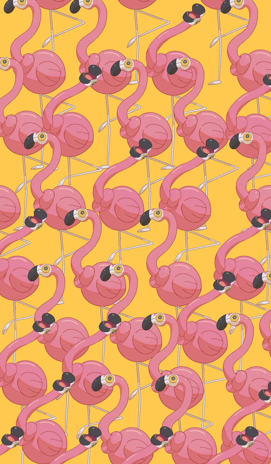 Pink Flamingo Pattern Yellow Background Background