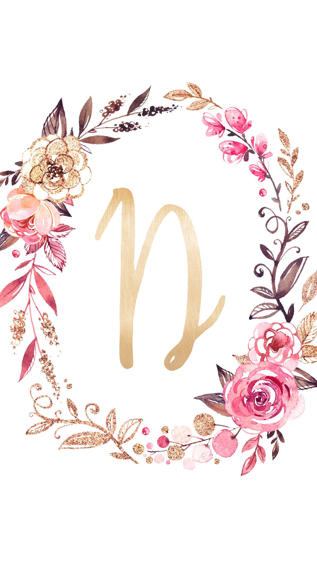 Pink Floral Aesthetic Letter D